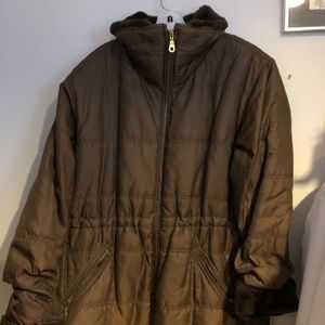 Brown Winter Jacket with Faux Fur Details